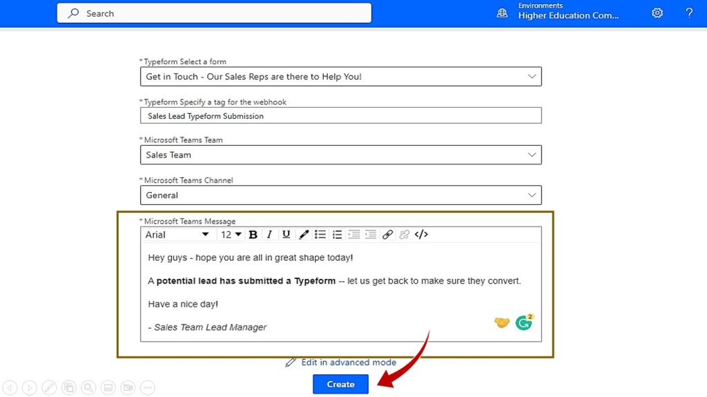 complete your config for sales team