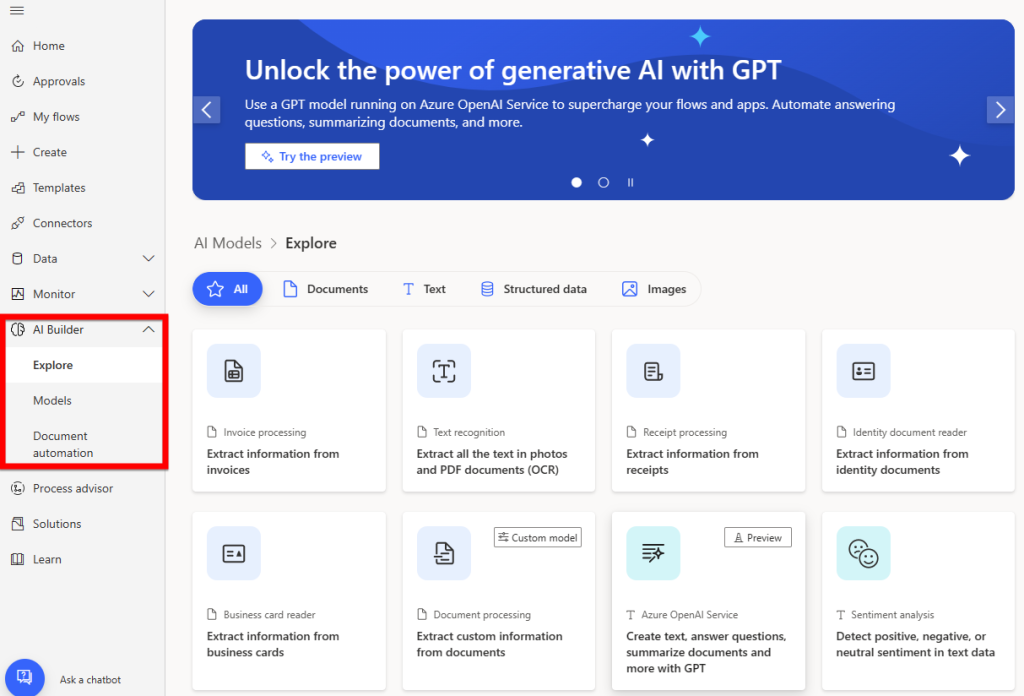power automate AI builder