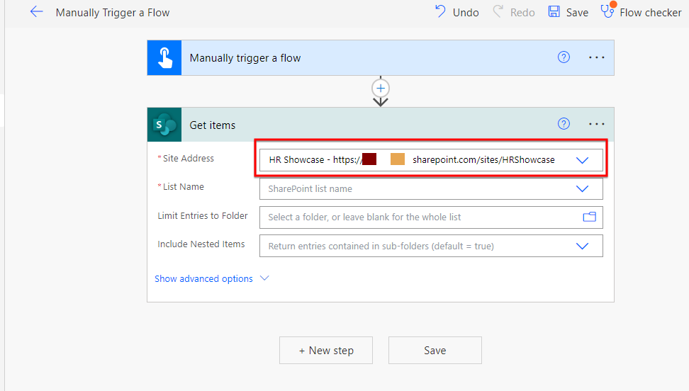 select the SharePoint site