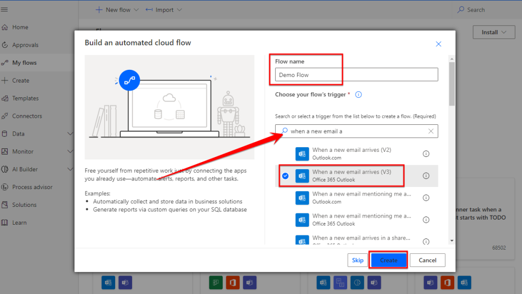 Provide a name for your flow in the 'Flow name'