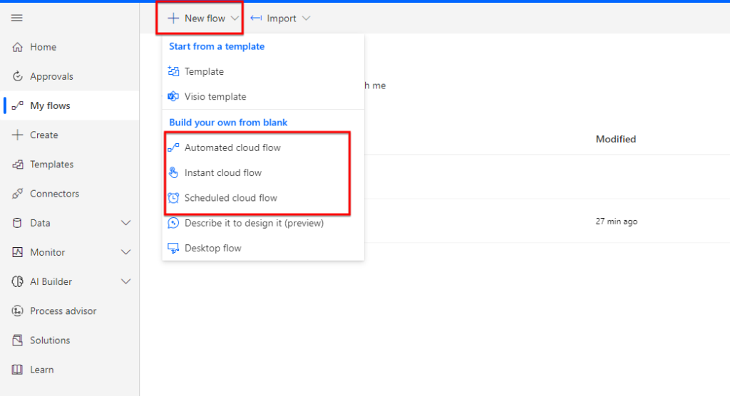 Create a new power automate Flow