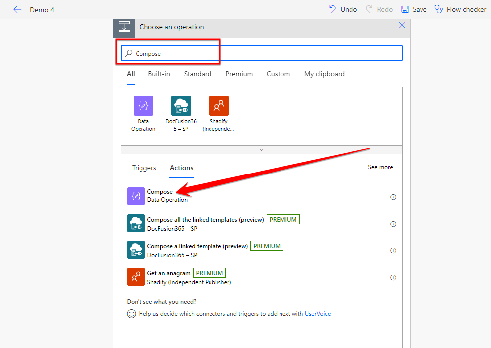 select "Compose" under "Data Operation"