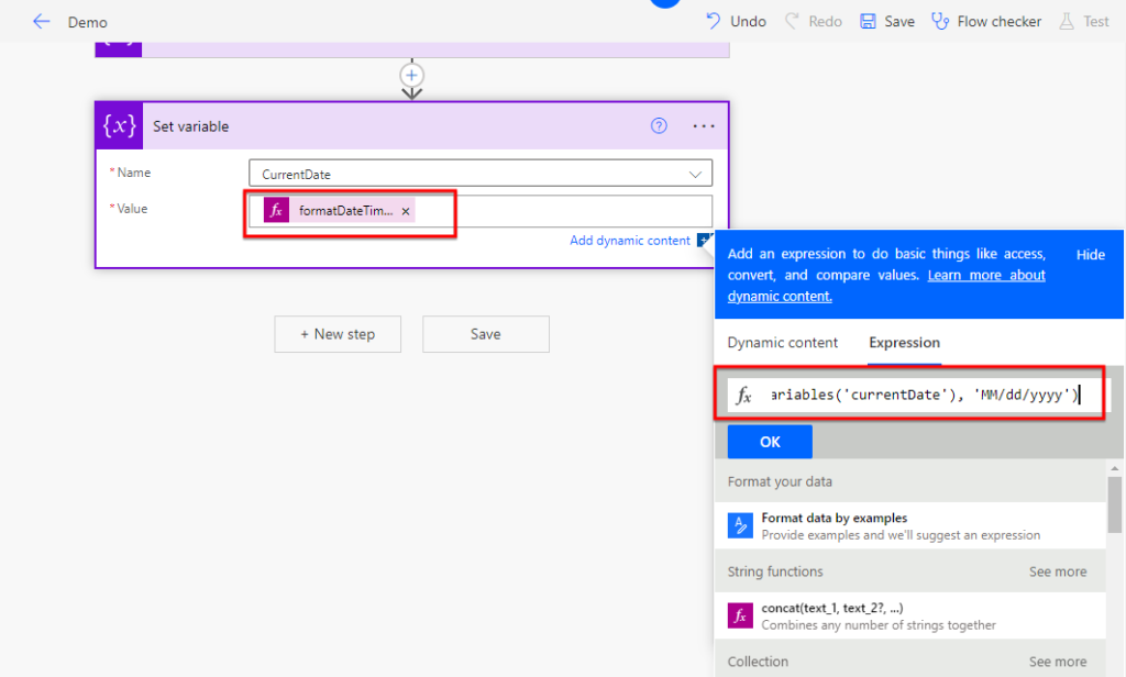 format the date in Power Automate formatDateTime "MM/dd/yyyy"