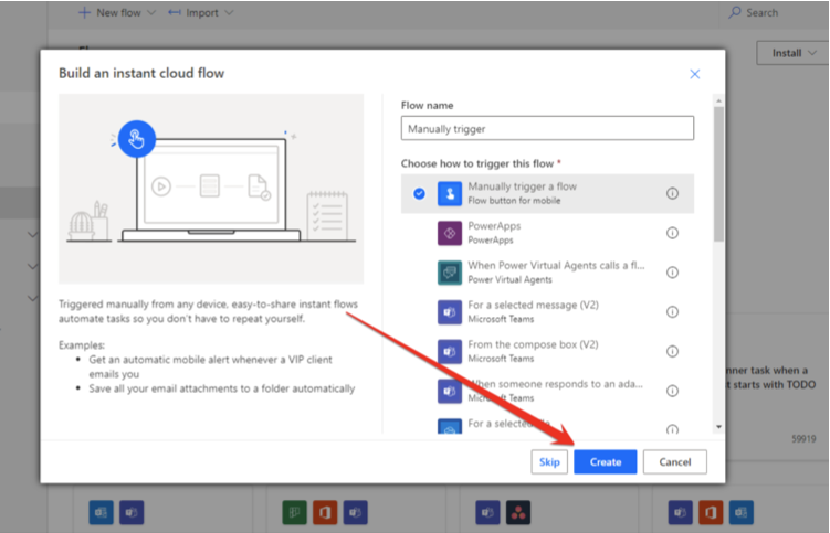 Create a instant cloud flow