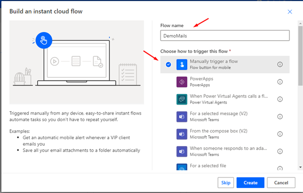 Build an instant cloud flow