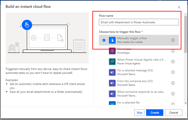 Build an instant cloud flow