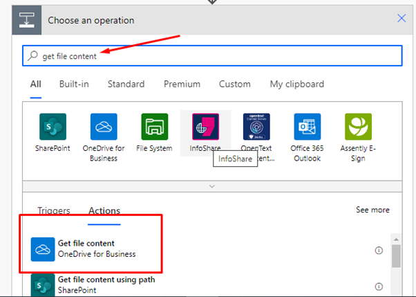 Choose an operation ( get file content )
