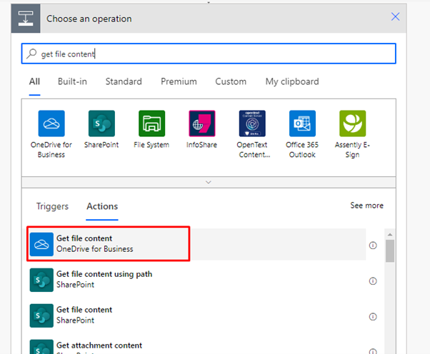 Get file content (One Drive for Business)