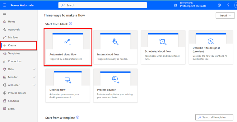 choose Automated cloud flow