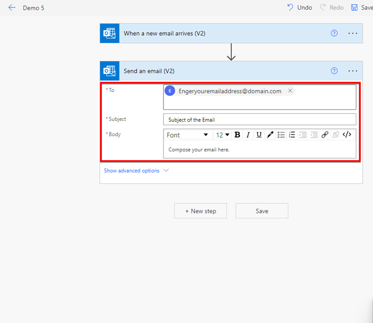 Configure the actions