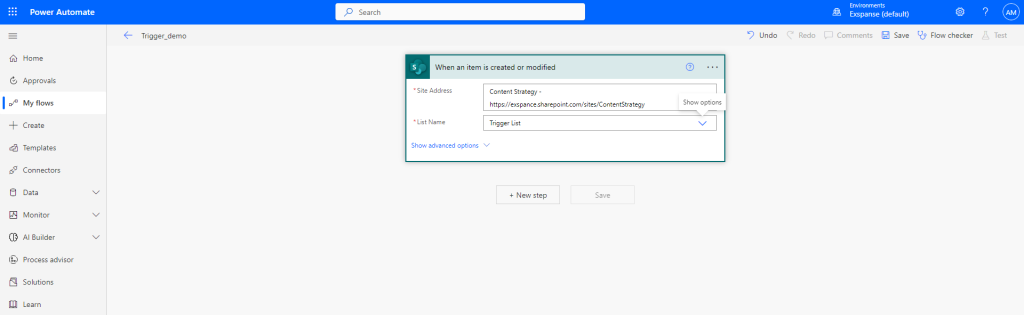 Power Automate trigger created in SharePoint