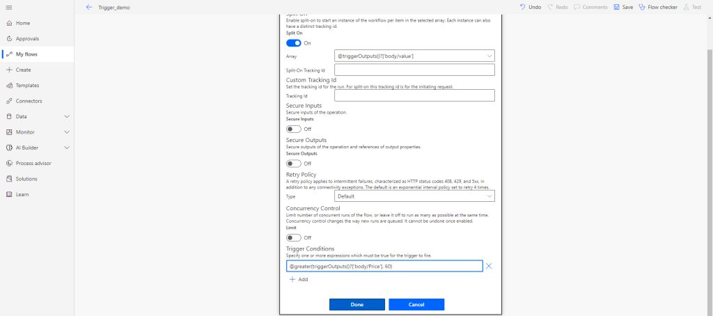 Using trigger conditions in power automate