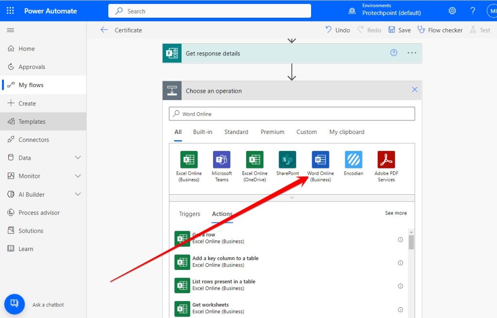 OneDrive, to the automated workflow