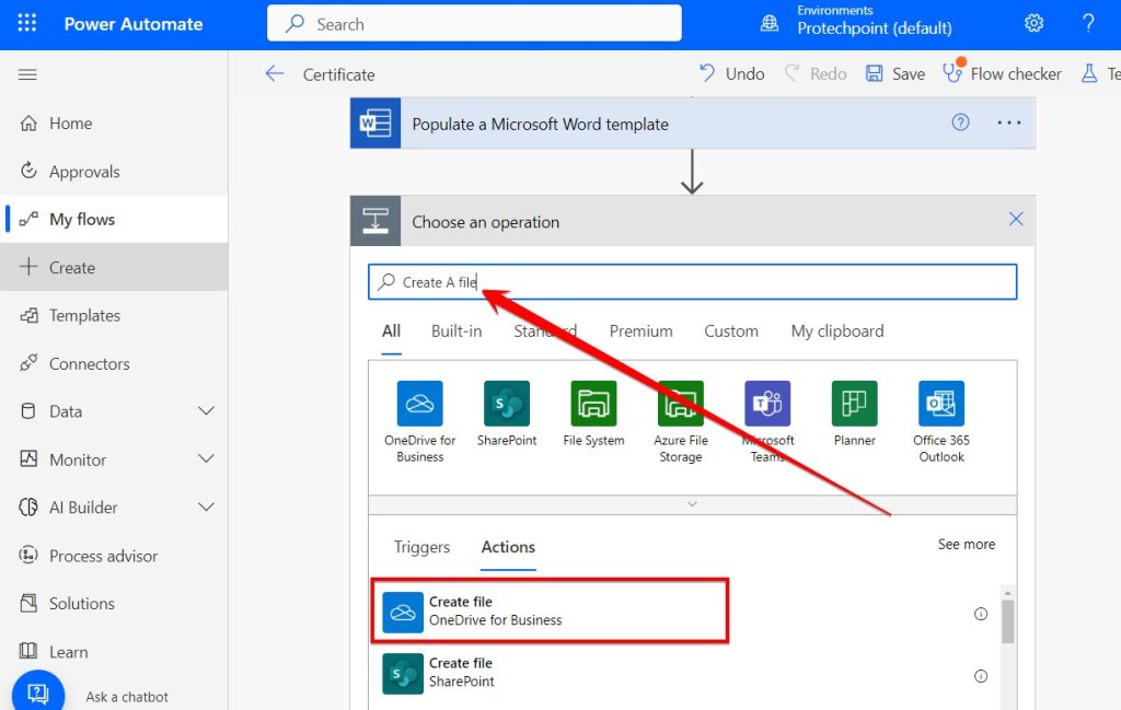 OneDrive, to the automated workflow4